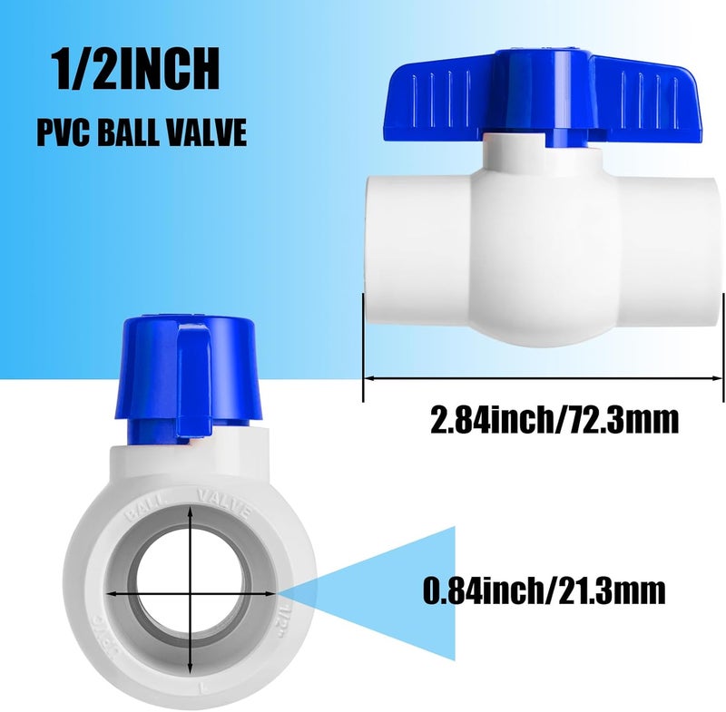 AODESTINY 10PCS 1/2" PVC Ball Valve, Shut-Off Ball Valves Socket with Easy Turn Blue T-Handles, Slip PVC Valve for Water Project, Swimming Pool, Sewage Pump, Sprinkler Line, Outdoor Plumbing & Irrigation System - Image 2